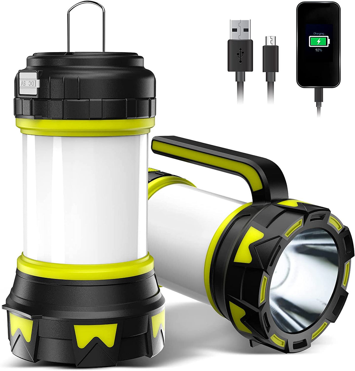 2-in-1 Rechargeable Solar Camping Lantern with USB, 6 Light Modes