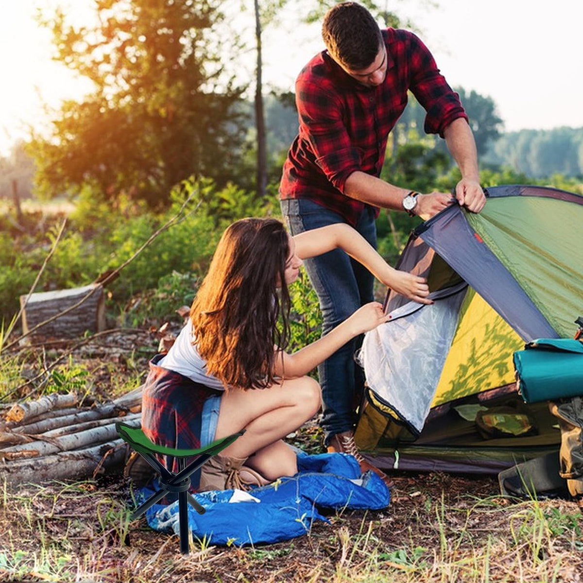 Portable Folding Camping Stool with 300lb Capacity Outdoor Tripod Chair