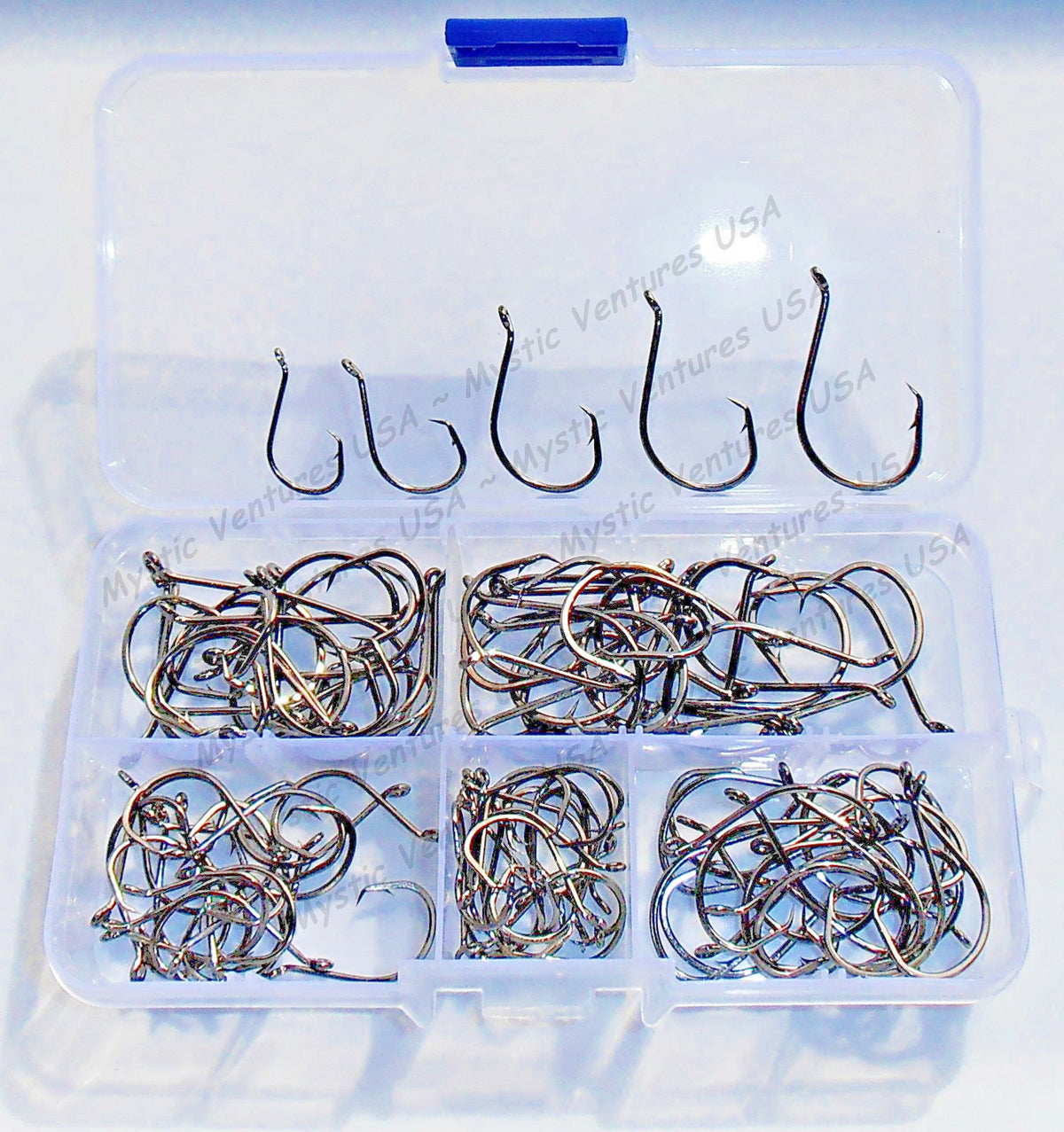 100 High-Quality Black Nickel Fishing Circle Hooks Sizes #2 to 3/0 with Case