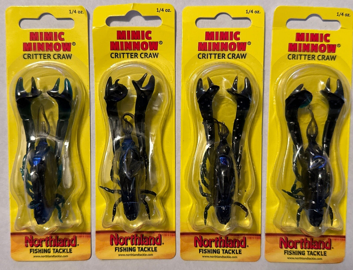 Set of 4 Crawdad Soft Plastic Fishing Lures - Black & Blue Critter Craw