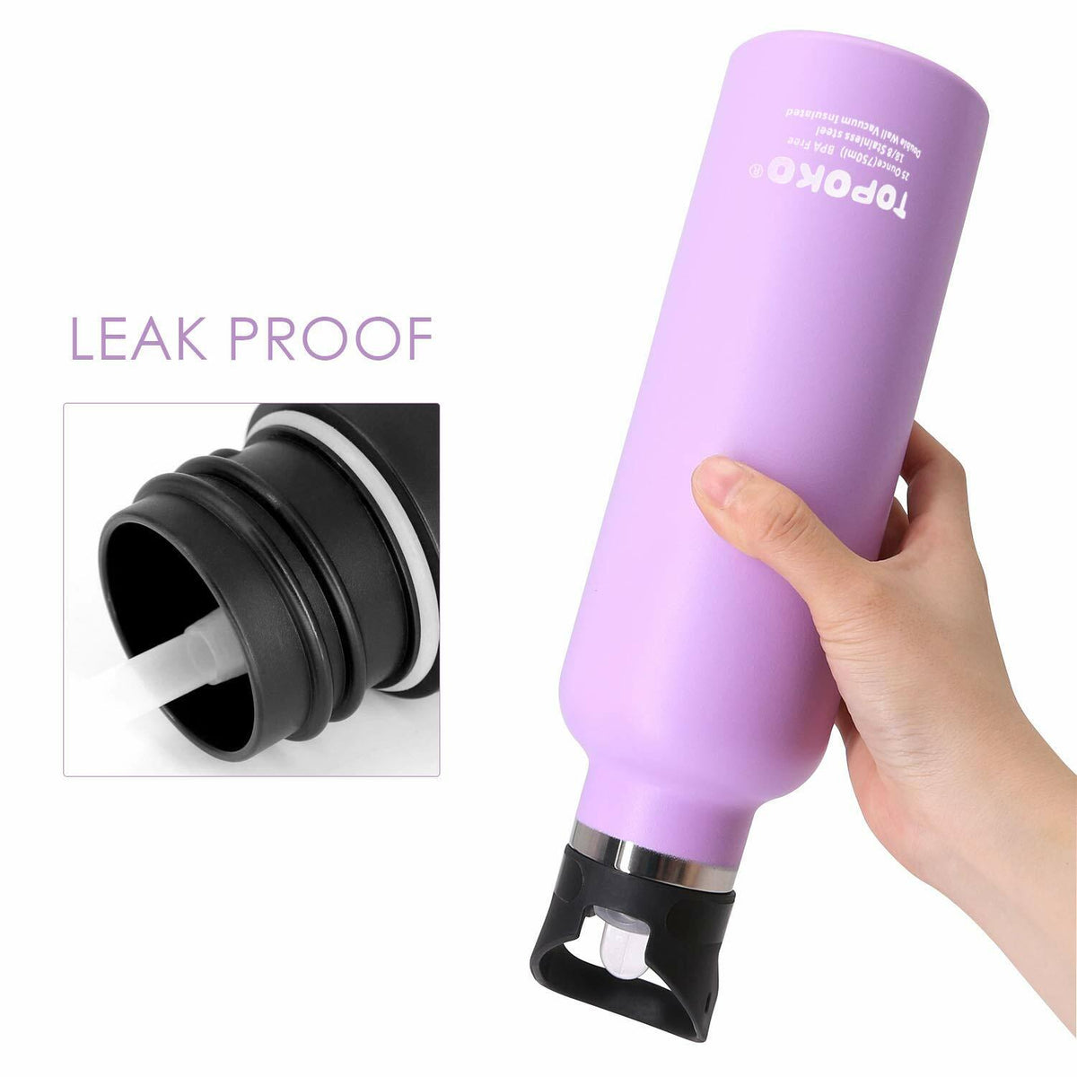 25 oz Stainless Steel Double Wall Water Bottle with Leakproof Lid and Non-Slip Coating