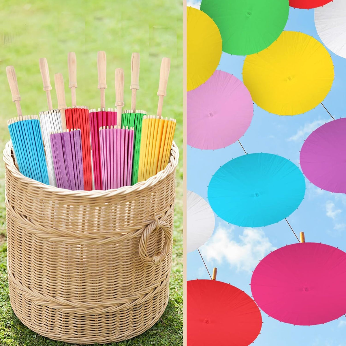 20 Pcs Multicolor Paper Umbrellas 23.6 Inch Parasol DIY Decor