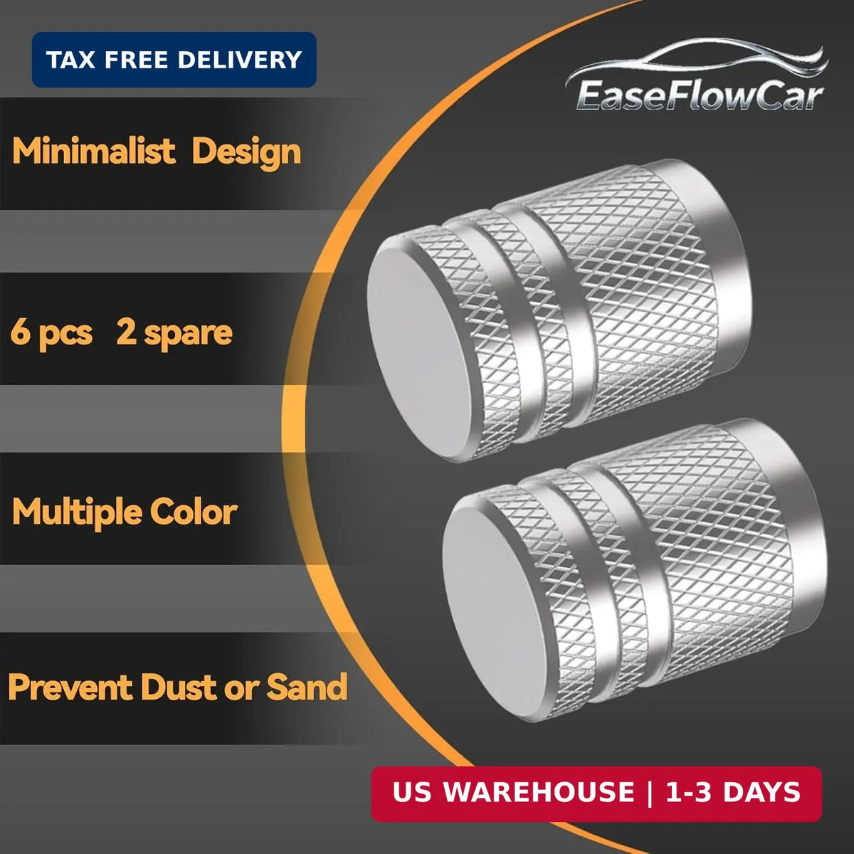 Universal Metal Tire Valve Stem Caps - 6 Pack for Cars, Motorcycles, Bikes, Trucks