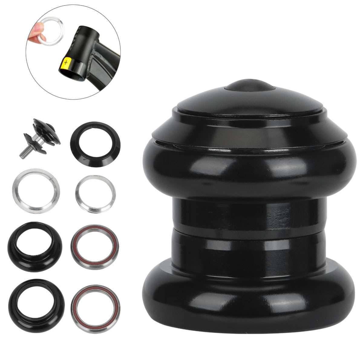34mm 1-1/8 Inch Threadless Bicycle Headset Kit Aluminum Alloy Black
