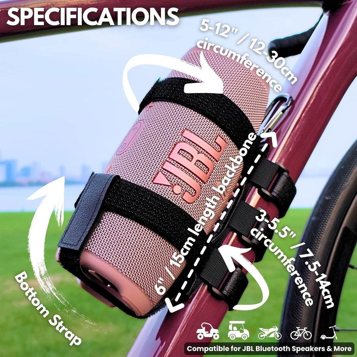 Golf Cart Bluetooth Speaker Mount - Heavy Duty Railing Strap for Portable Speakers