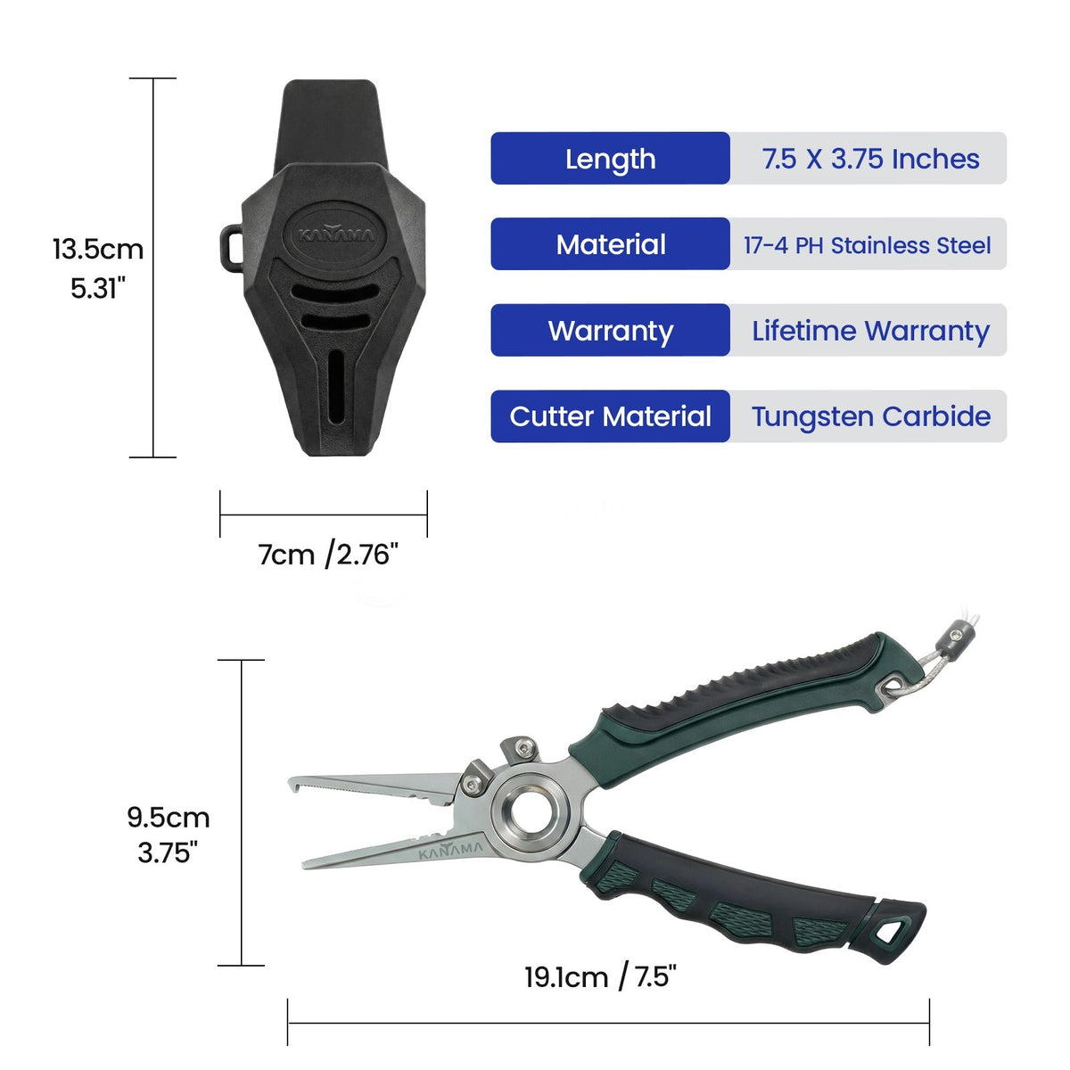 Stainless Steel Saltwater Fishing Pliers 7.5 Inch with Split Ring & Line Cutters