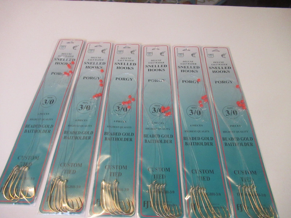 Beaded Gold Bait Holder Hooks for Fishing - 36 Pack, Multiple Sizes