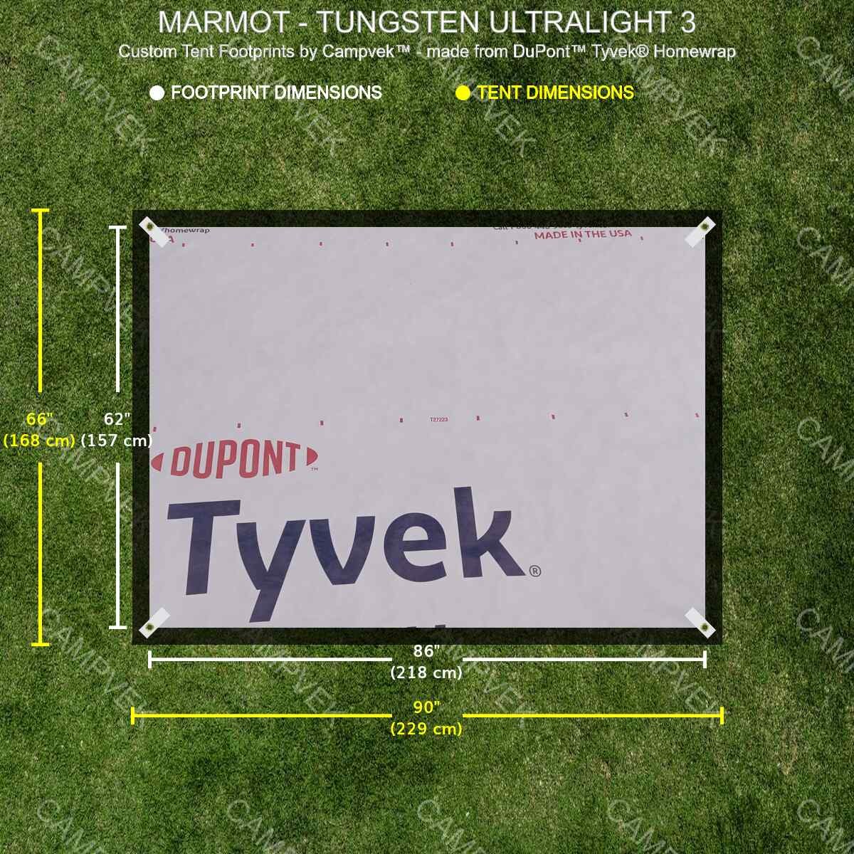 Tyvek Tent Footprint for Marmot Tungsten Ultralight 3 Tent | Camping Accessory