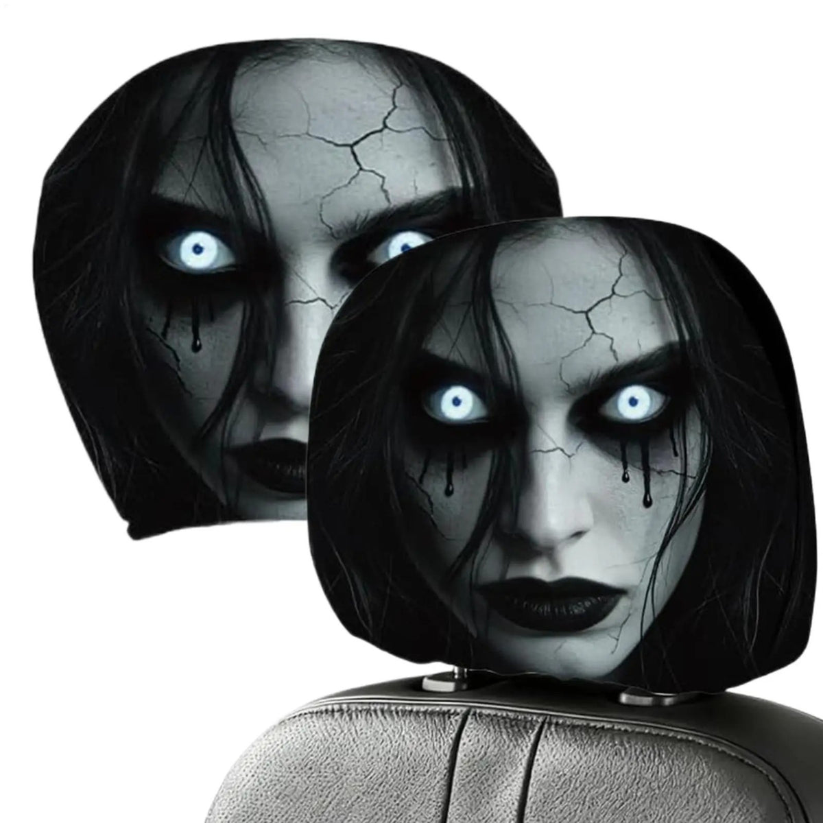 Halloween Ghost Car Headrest Covers Set - Creepy Vehicle Seat Protectors, 2 Pack