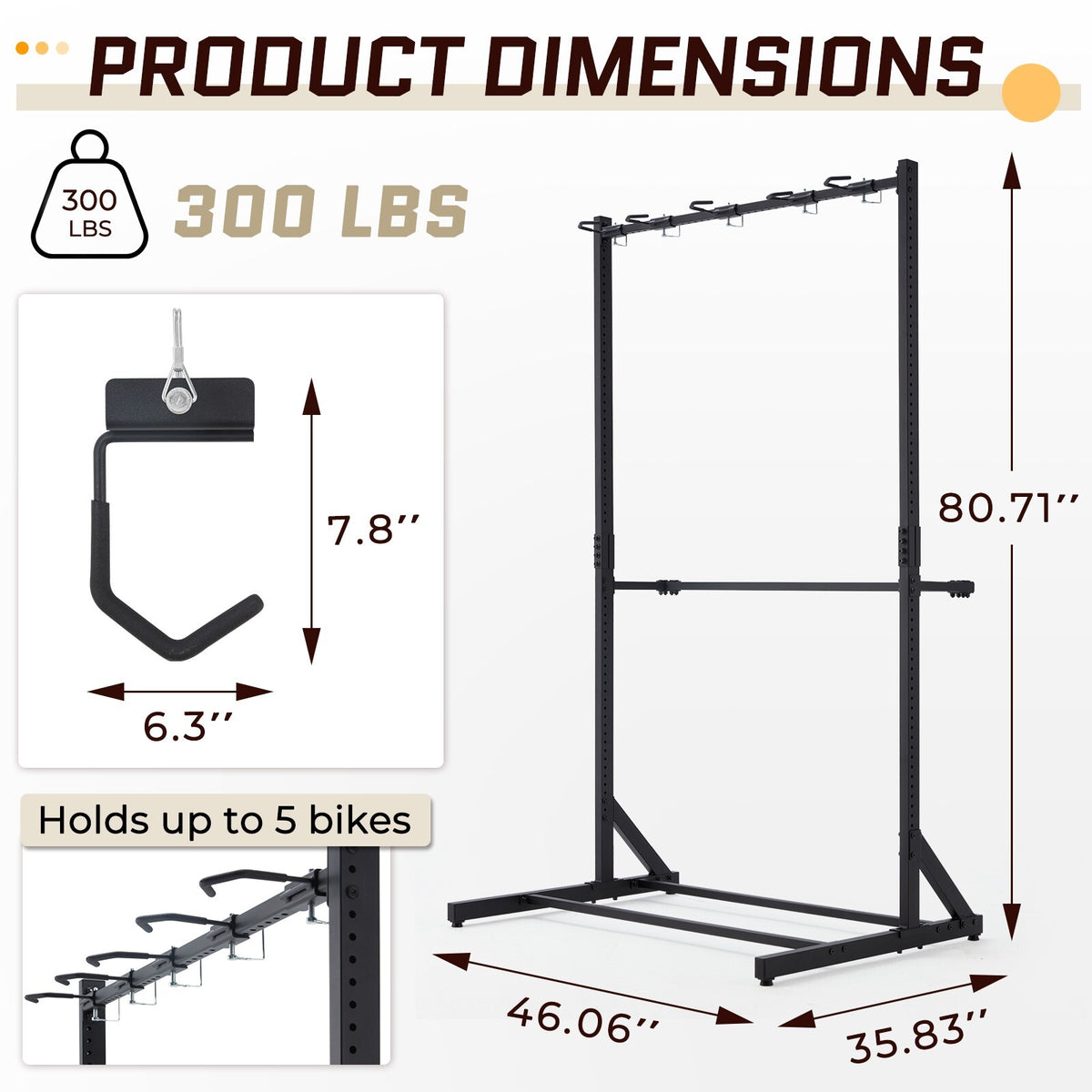 Freestanding Bike Storage Rack 300 lbs Capacity for 5 Bikes - Black