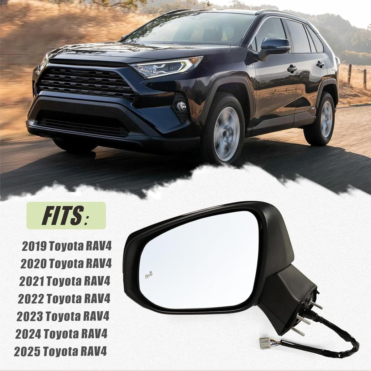 Toyota RAV4 Driver Side Power Heated Turn Signal Mirror - 2019-25 Replacement
