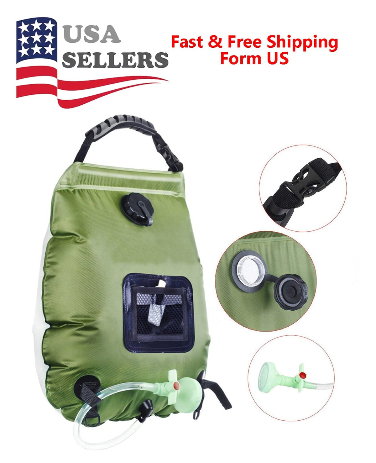 5 Gallon Solar Camping Shower Bag with Heating & Accessories