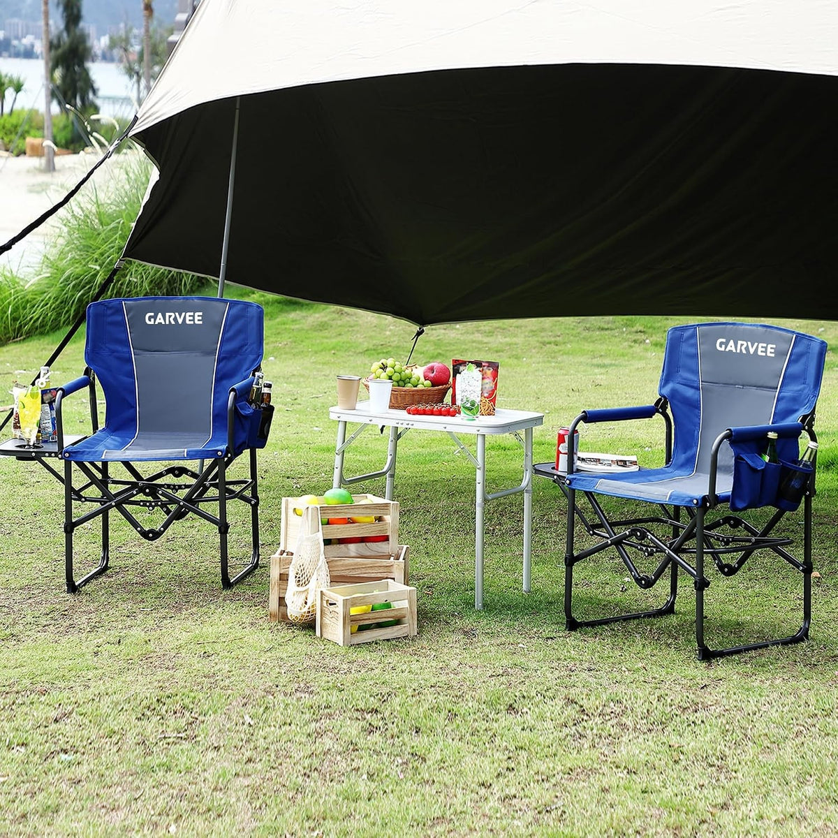 Heavy Duty Oversized Camping Chair with Side Table & Support 400LB