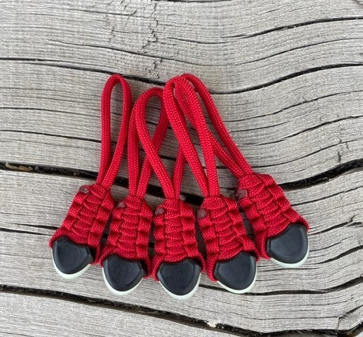 Paracord Zipper Pulls 5 Pack - Glow in Dark Red Rope Zipper Accessories