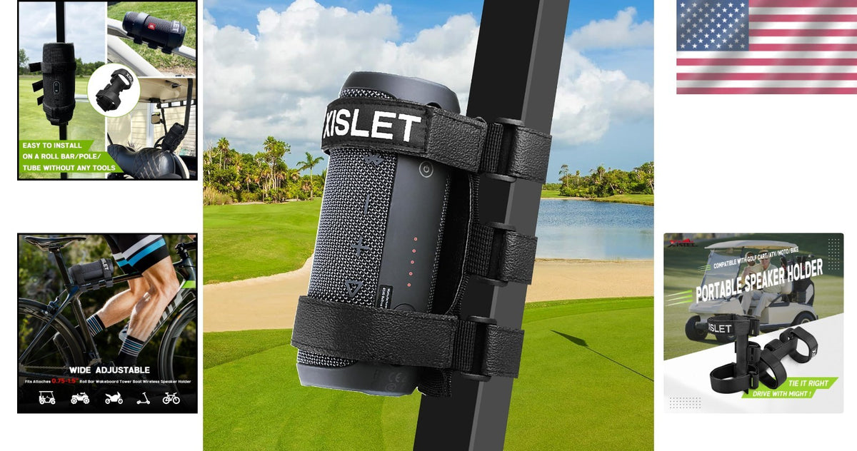 Adjustable Speaker Mount Strap for Golf Cart, Bike & ATV - Fits 0.75-1.5 Inch Portable Speakers