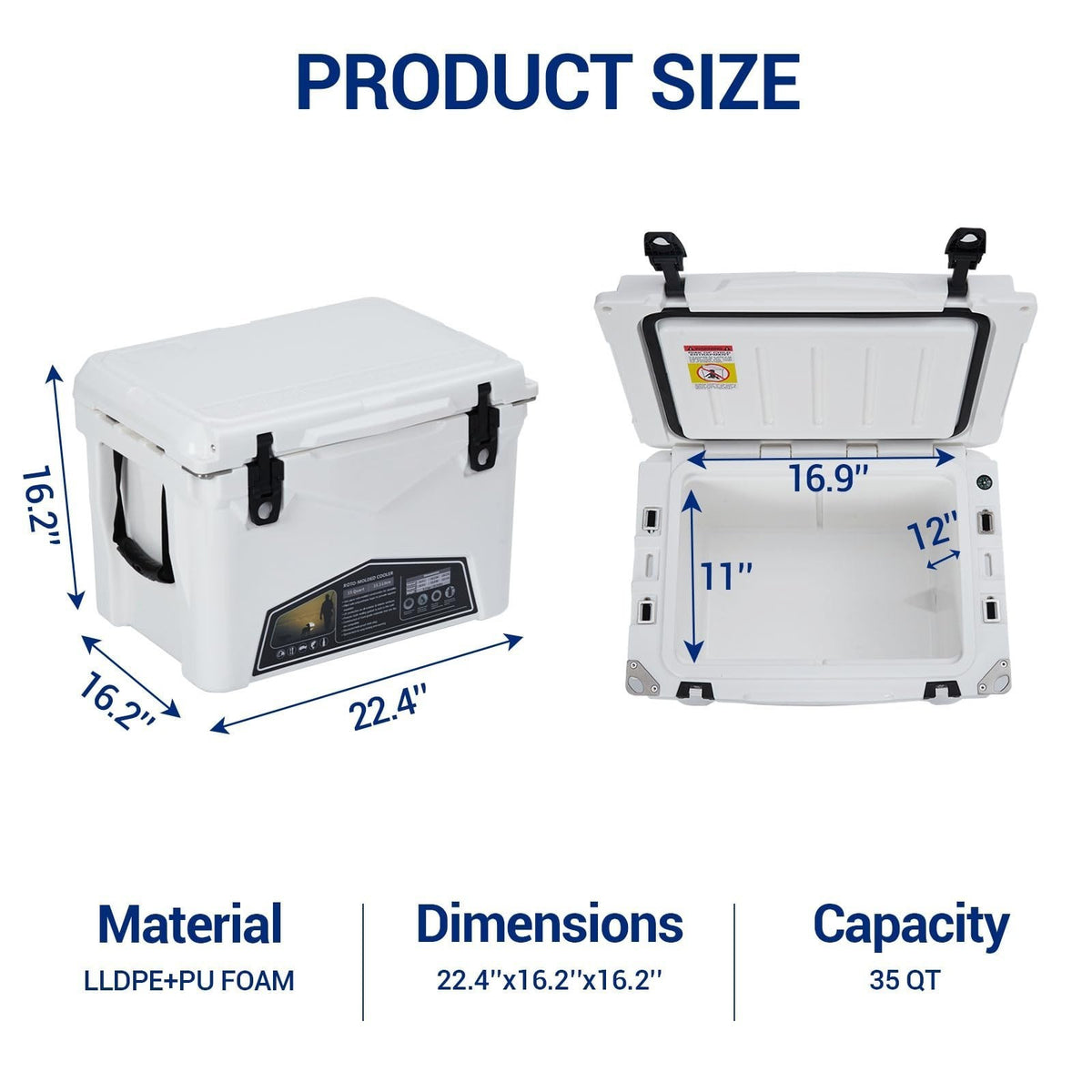 Insulated Hard Cooler with 5-Day Ice Retention - Portable Outdoor Ice Chest