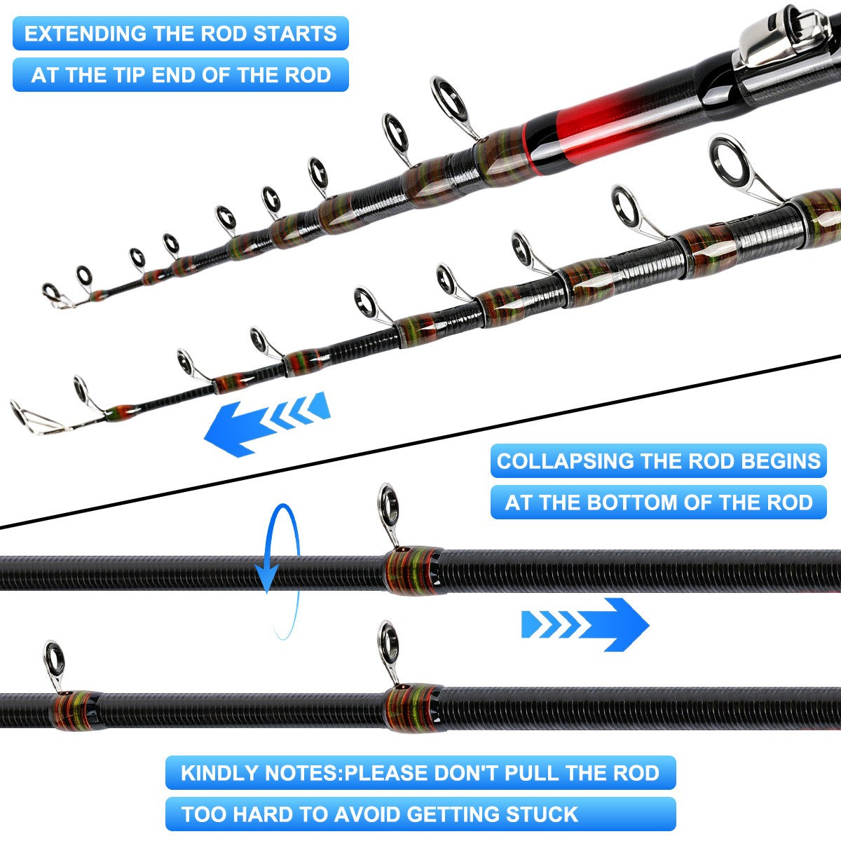 Carbon Fiber Telescopic Fishing Rod 10-30lb Saltwater Spinning Pole