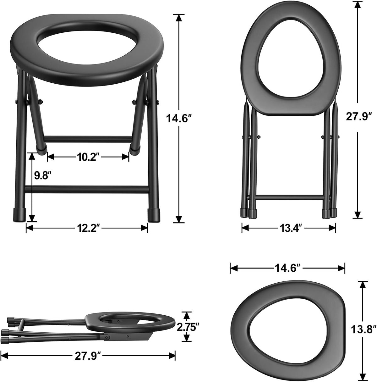 Portable Camping Toilet with 300LBS Capacity, Foldable Travel Toilet