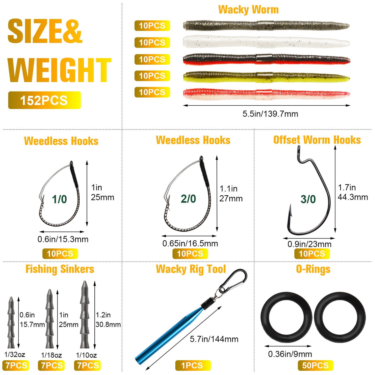 Fishing Wacky Worm Kit with Soft Plastic Baits Hooks and Accessories - All Variants