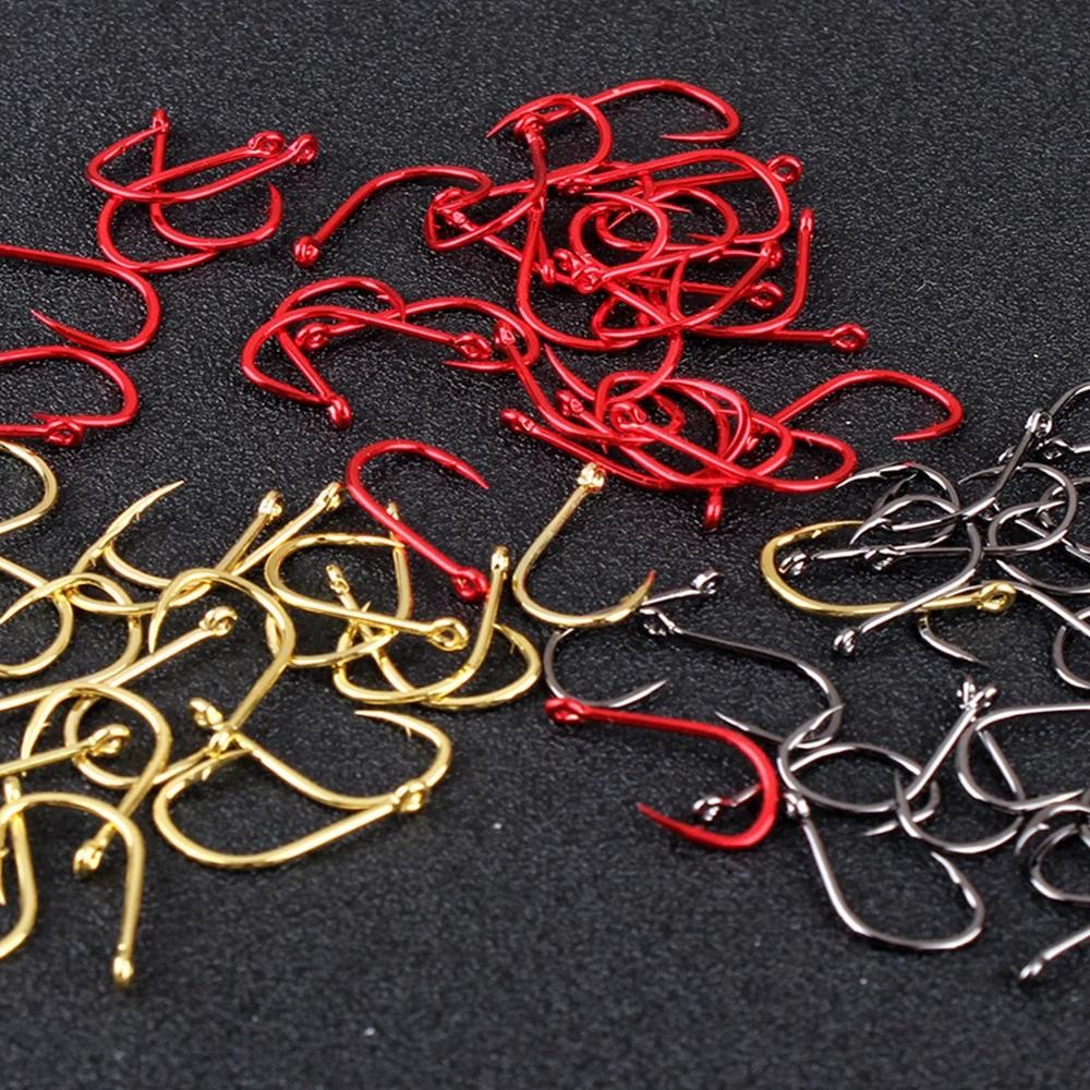 50-100pcs Gold Fishing Hooks - High Carbon Steel, Barbed, Ringed Eye, Multiple Sizes