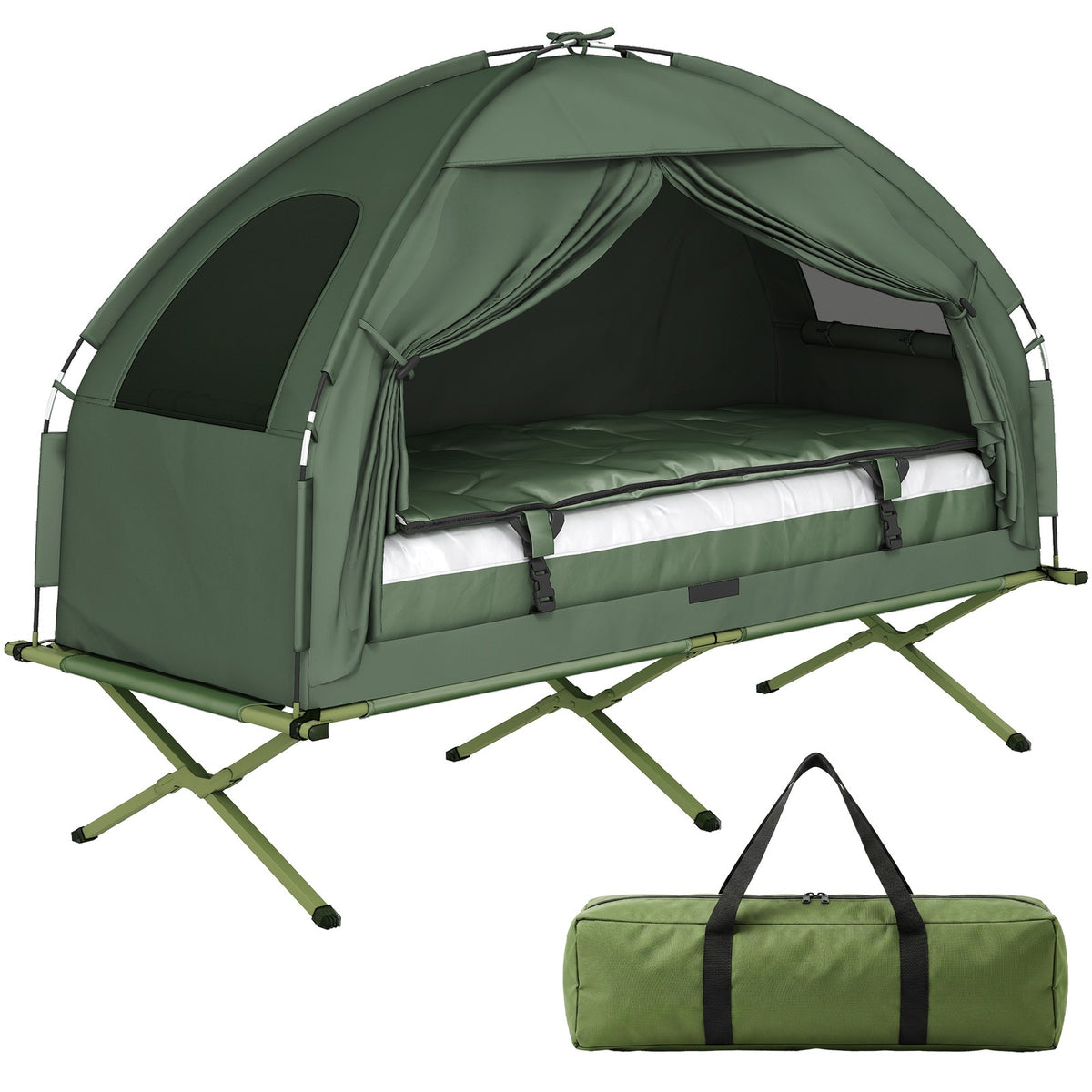 Outdoor Camping Tent Cot with Air Mattress and Sleeping Bag - Portable, Elevated Bed Set