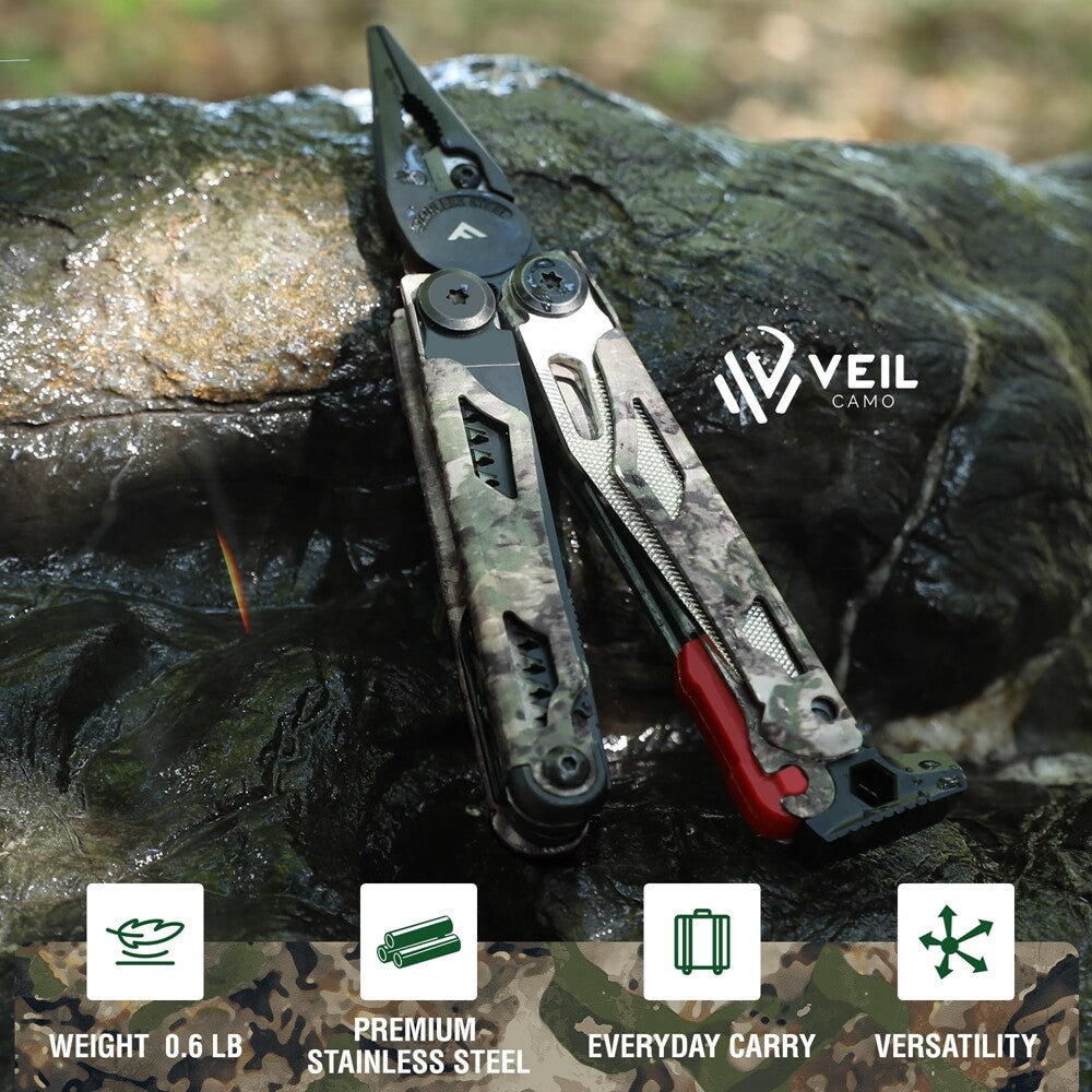 18-in-1 Camping Multitool Pliers with Fire Starter & Whistle, Camo