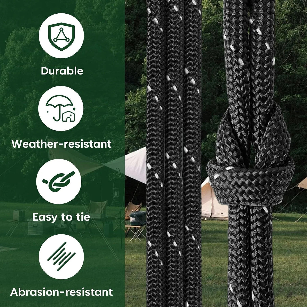 Reflective Paracord Rope 200ft 4mm, Strong Nylon Camping & Outdoor Cord