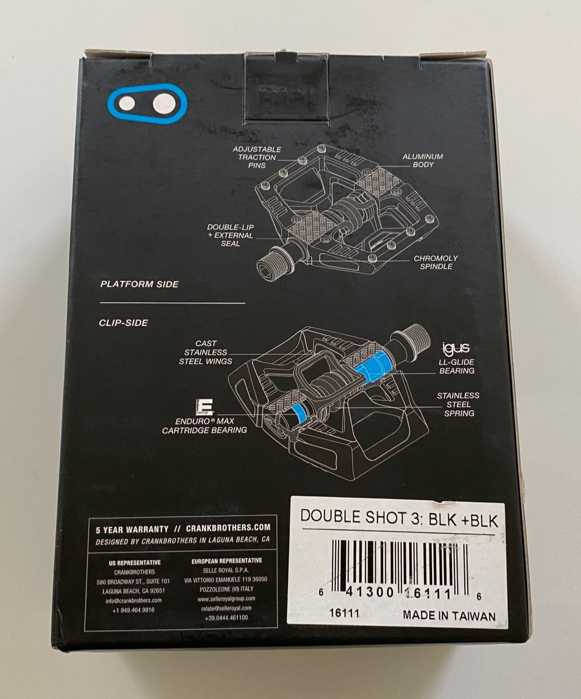 Crank Brothers Double Shot 3 Pedals - Half Platform & Clip-In, Sealed