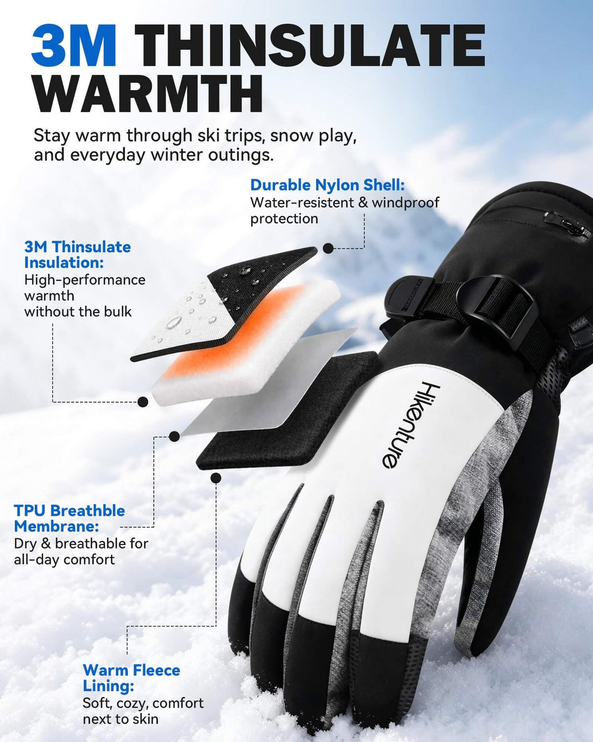 Men's Ski Gloves Waterproof Thinsulate Touchscreen Snow Gloves - Winter Outdoor Gear