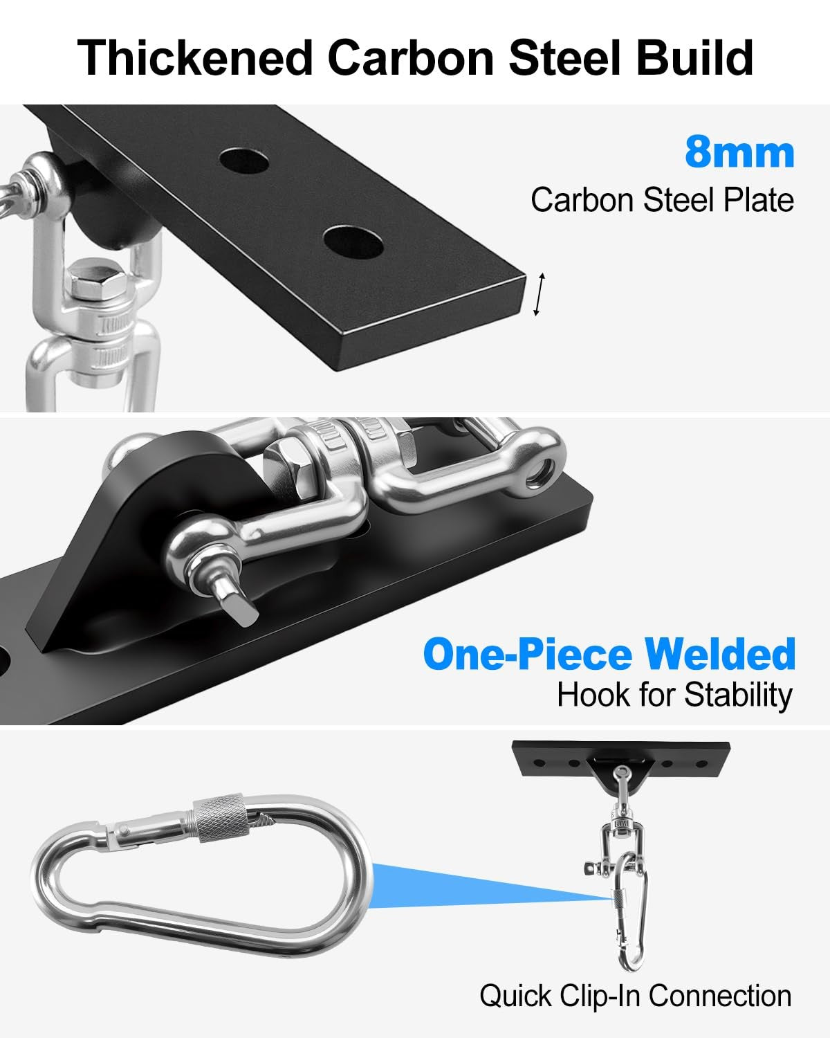 Heavy Bag Hanger Wall Ceiling Mount Bracket with Swivel Carabiner 900LB Capacity