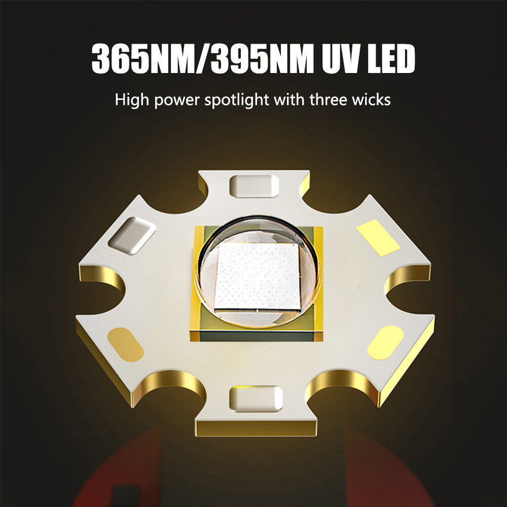 Rechargeable UV LED Flashlight 365nm Blacklight for Inspection Security Detection