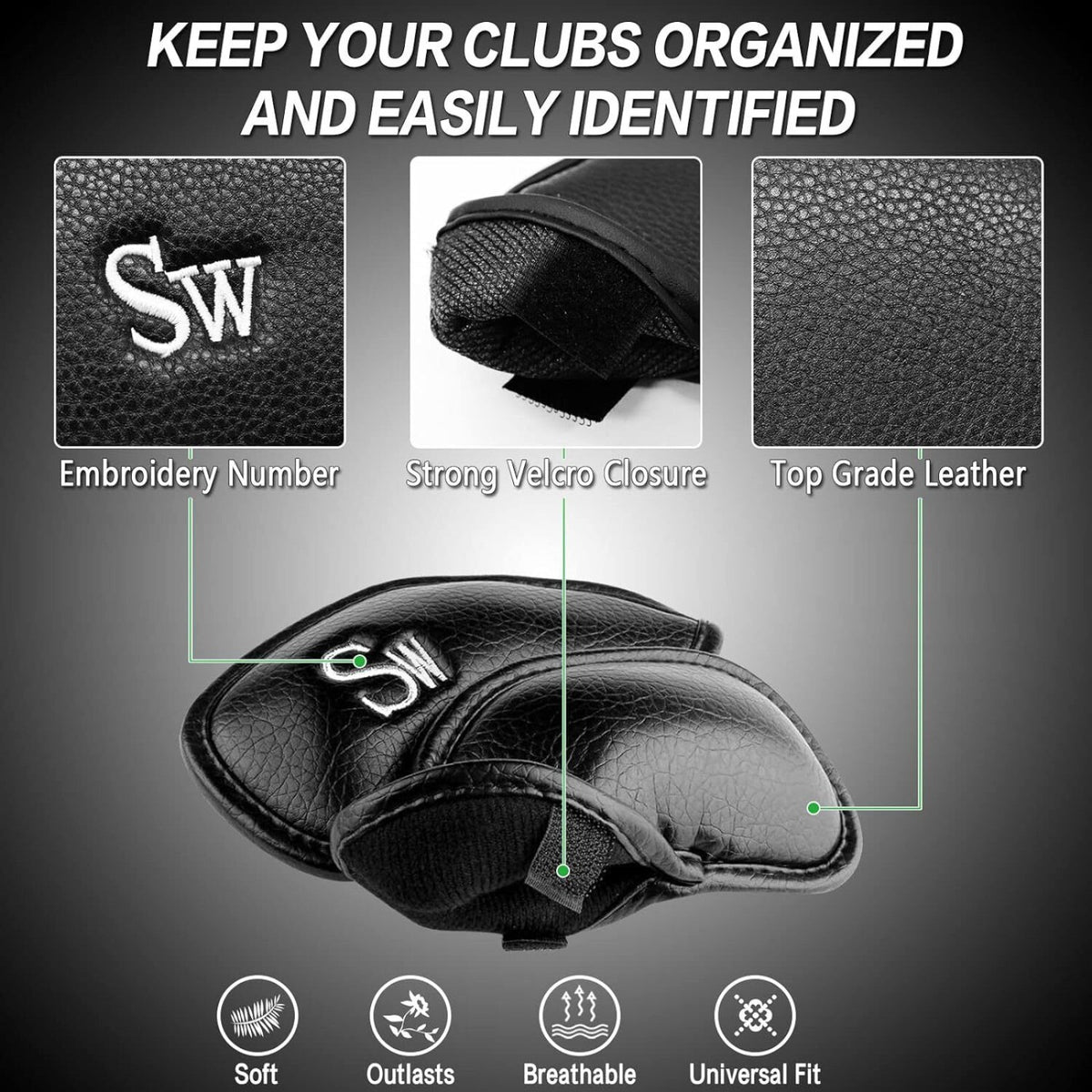 Golf Iron & Wedge Head Covers 12 Pack with Embroidered Labels - Fits Most Clubs