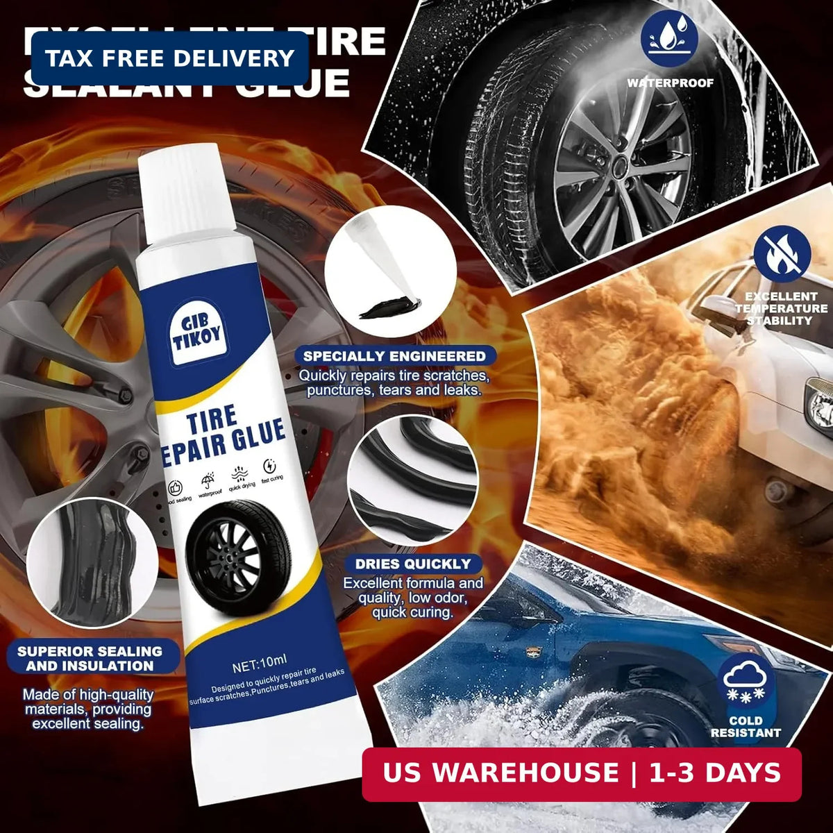 Universal Tire Repair Kit with Rubber Nails, Sealant & Screwdriver for Cars & Motorcycles