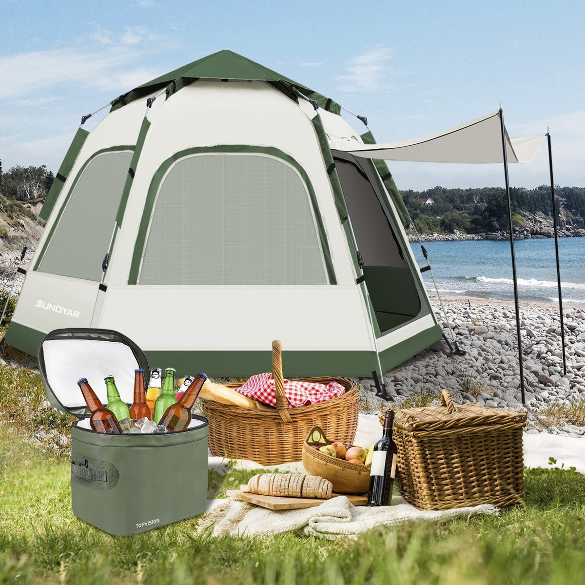 Family Camping Tent 4-6 Person Pop-Up Waterproof Instant Setup 110x94 Inches