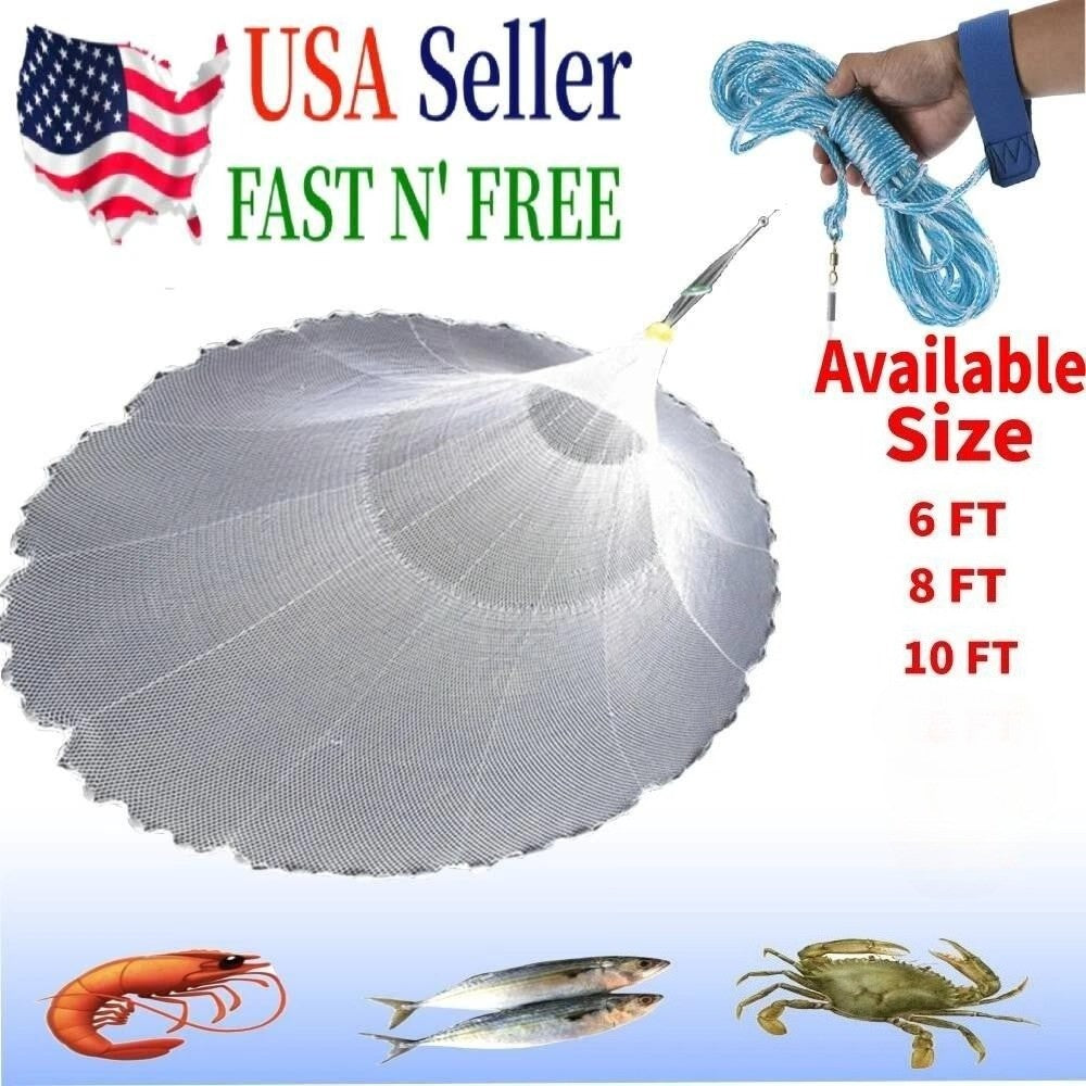 6/8/10FT Heavy Duty Fishing Cast Net for Bait & Shrimp - Easy Throw Nylon Mesh