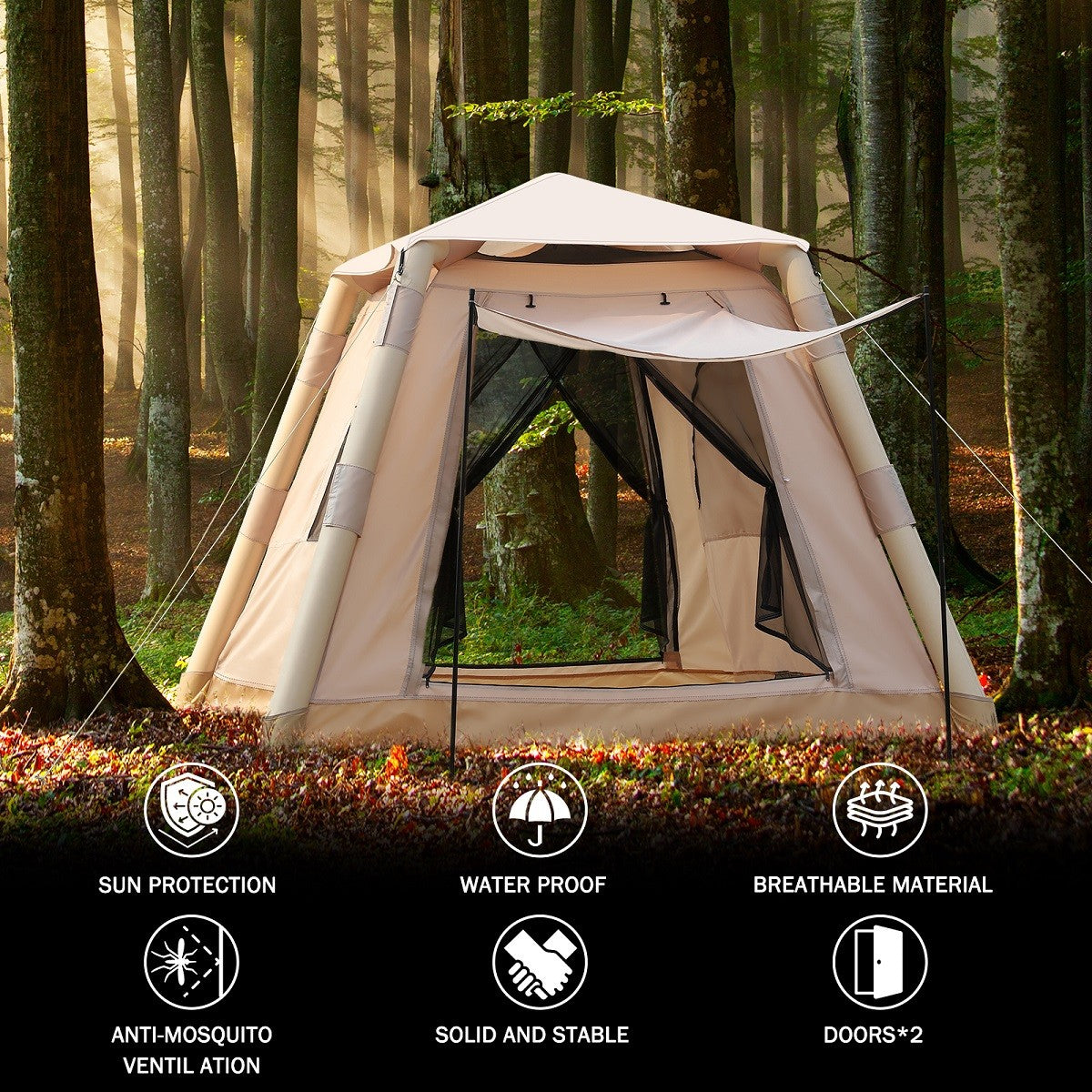Inflatable Camping Tent for 2-4 People, Quick Setup Air Tent
