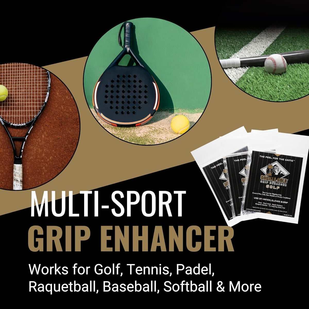 Golf Grip Enhancer Towel 3 Pack - Wet or Dry Sports Grip Towel for Tennis Baseball Softball