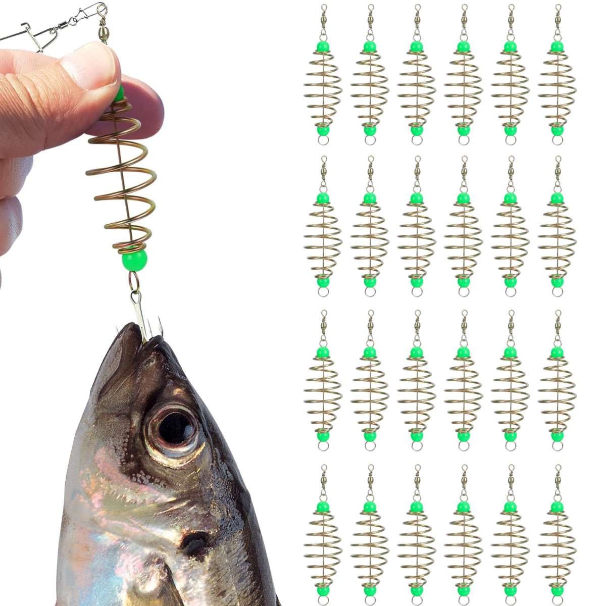24Pcs Spring Fishing Bait Holders for Carp and Catfish with Luminous Beads