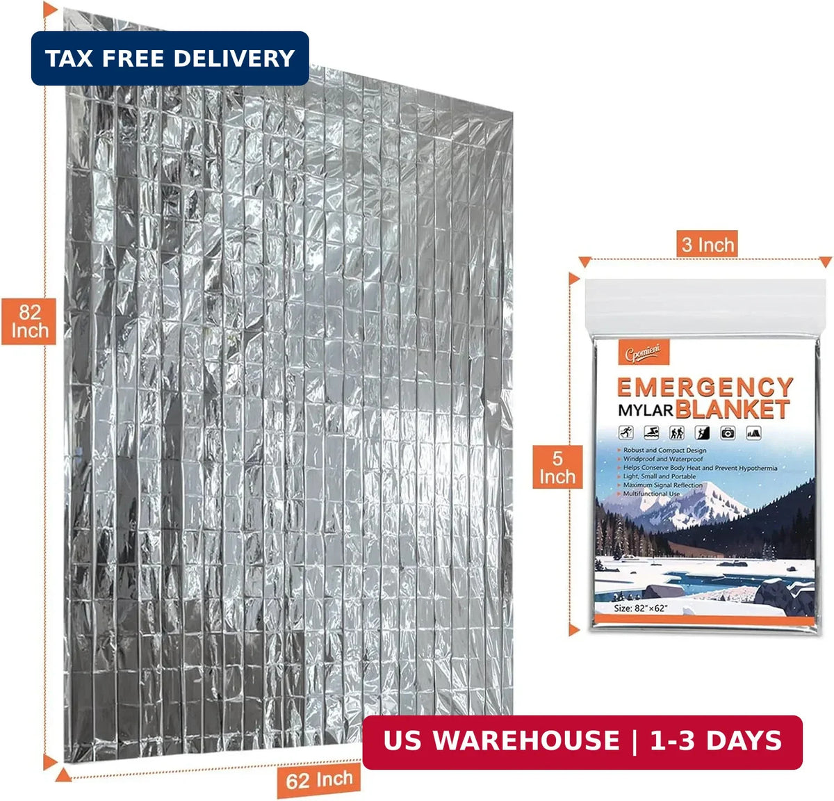 Large Emergency Mylar Thermal Blankets 82x62 Inches - Pack of 4