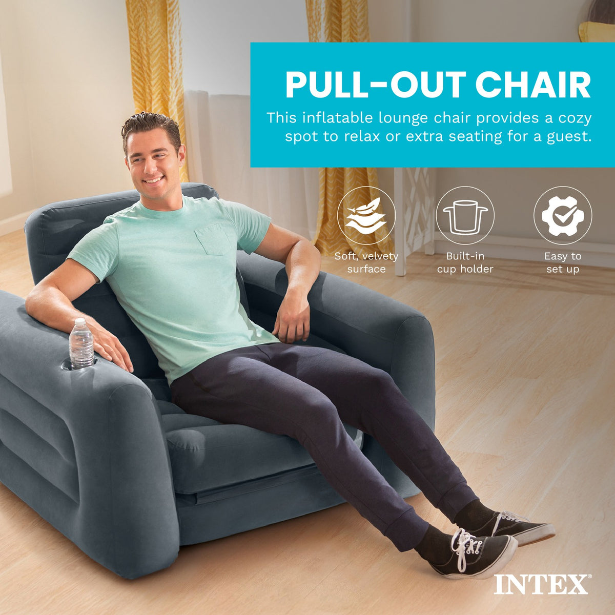 Intex Inflatable Pull-Out Sofa Chair and Twin Air Mattress 2 Pack