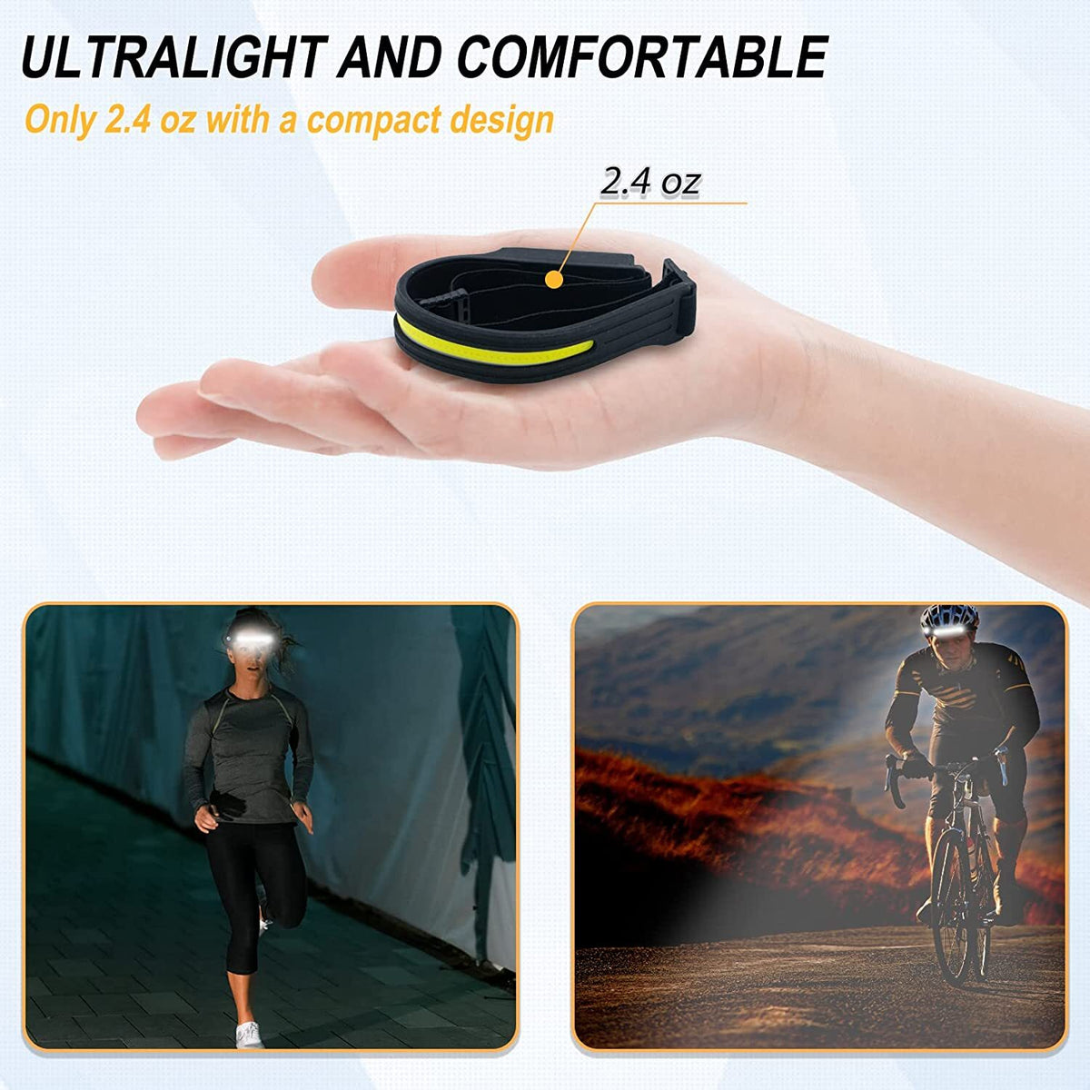 Waterproof Headlamp with Sensor & 230° Beam - Rechargeable LED Head Torch