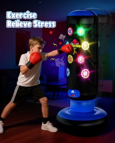 Kids Punching Bag Set with Lights Music & Scoring Boxing Gear for Active Play