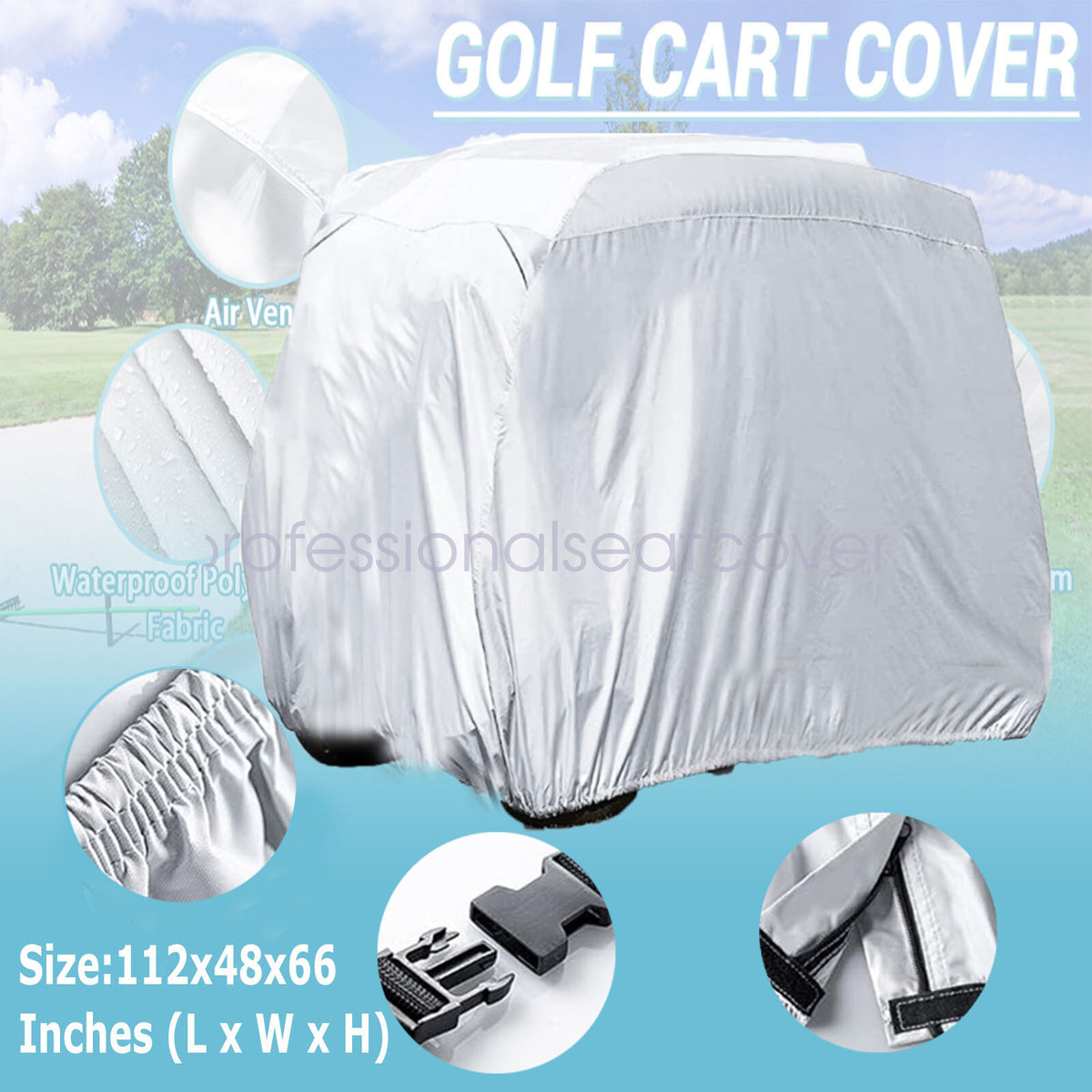 Universal Waterproof Golf Cart Cover UV & Dustproof Fits EZGo Club Car Yamaha