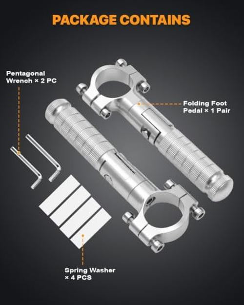 1.25 Inch Folding Motorcycle Footrest Pegs for Harley, Honda, Yamaha & ATV - Silver