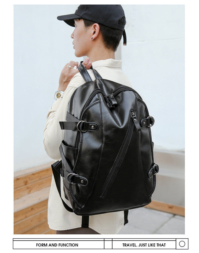 Waterproof Leather Backpack for Men Travel Hiking Laptop School Bag