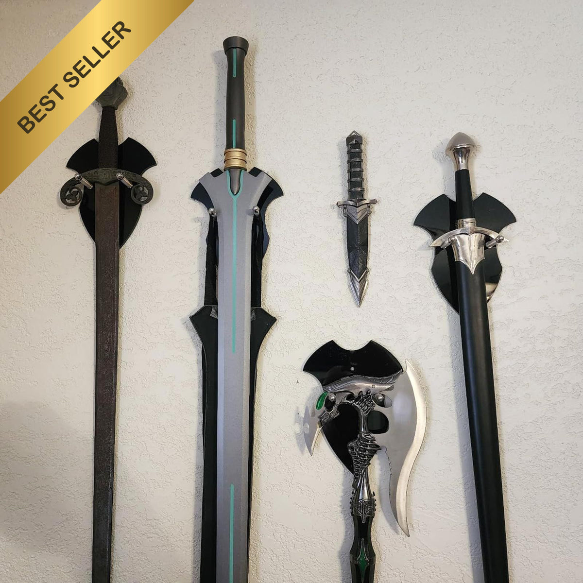 Black Acrylic Sword Wall Mount Holder - Vertical Katana Display Stand Set