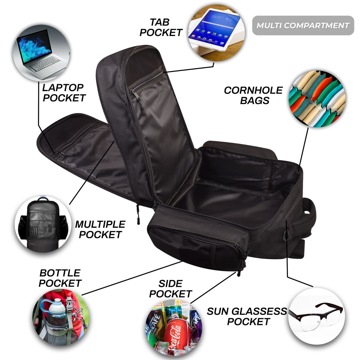 Cornhole Backpack for Bags Holds Up to 24 Bags with Pockets & Waterproof Material