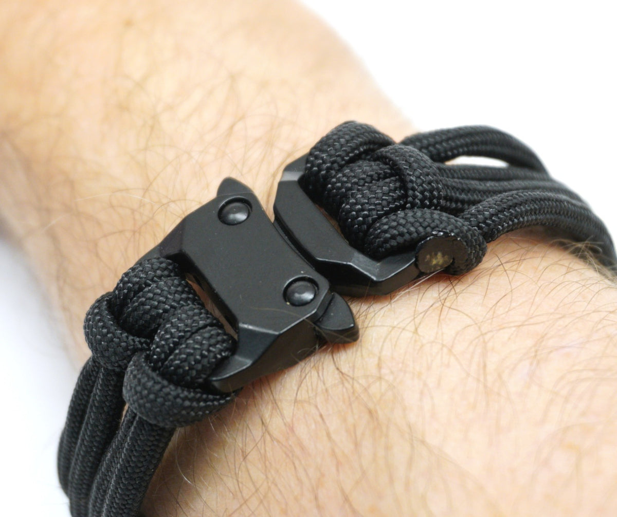 Mini Tactical Paracord Buckle - Matte Black, Silver & Chrome