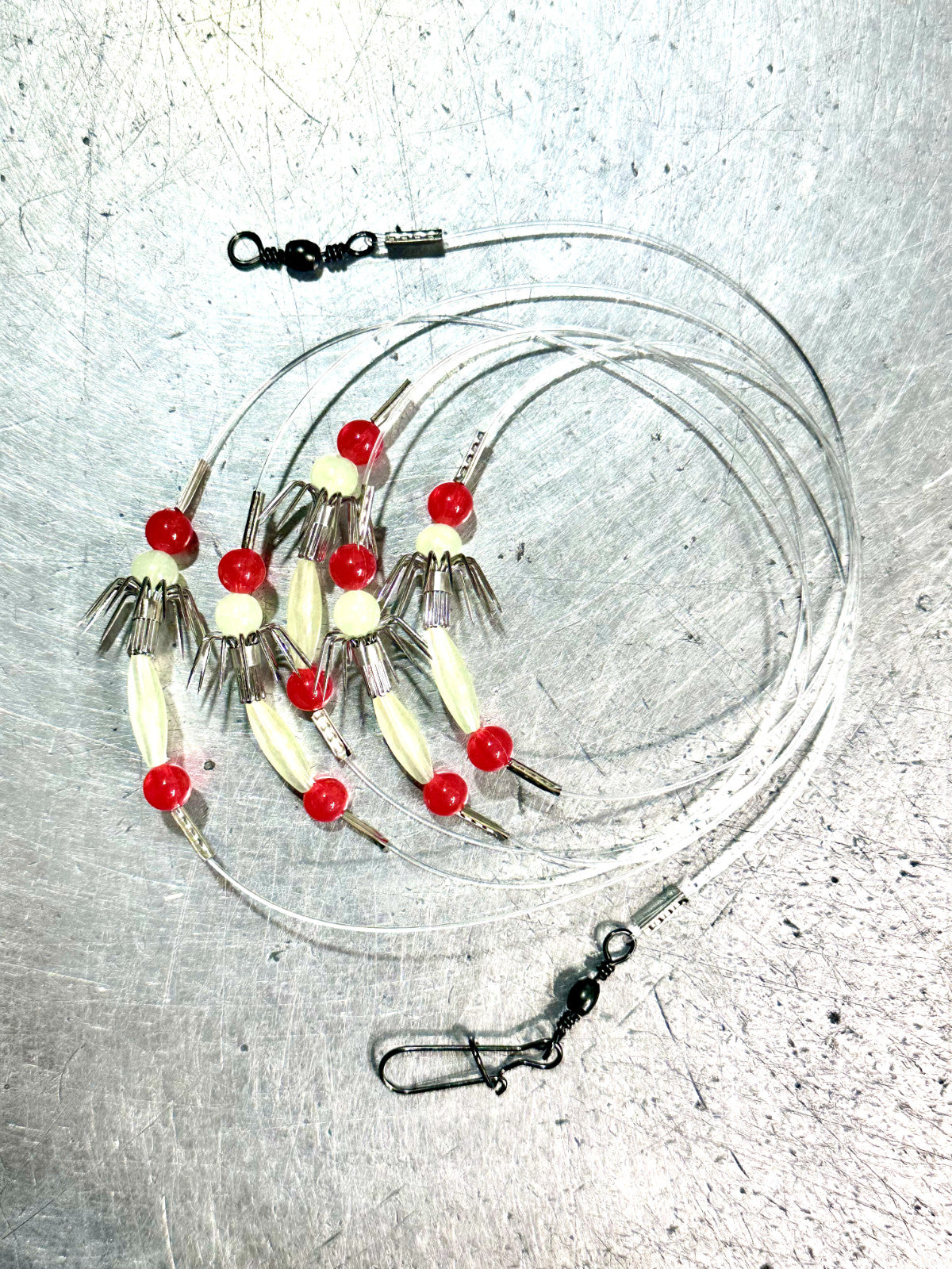 Glow-in-the-Dark Squid Catcher Rig with 5 Hooks - Hand Tied Fishing Lure