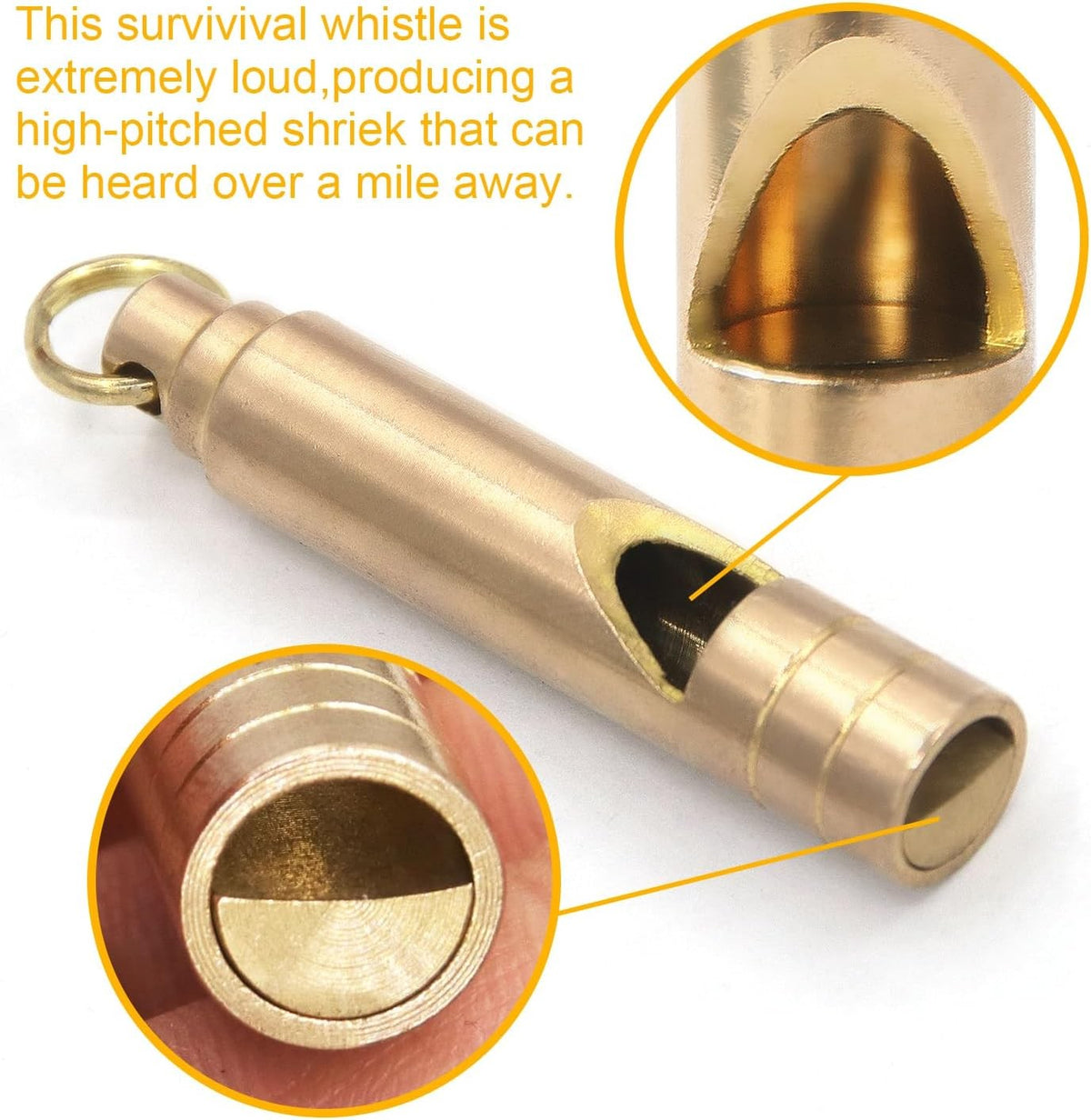Loud Emergency Brass Whistle 125 dB Survival Keychain for Outdoor & Safety